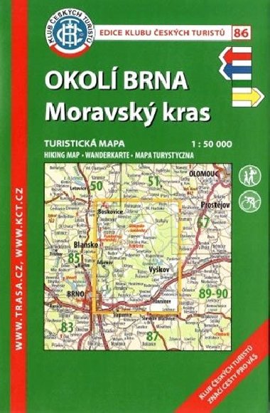 Okol Brna - Moravsk kras 1:50 000 - mapa KT slo 86 - Klub eskch Turist