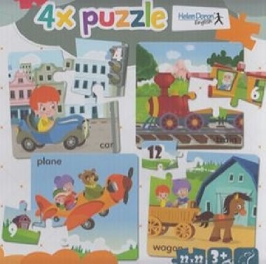 4x puzzle Car, train, plane, wagon - Modr slon
