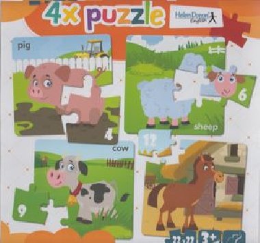 4x puzzle Pig, sheep, cow, horse - Modr slon