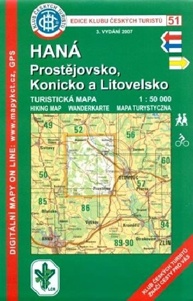 Han Prostjovsko, Konicko a Litovelsko - mapa KT 1:50 000 slo 51 - 5. vydn 2016 - Klub eskch Turist