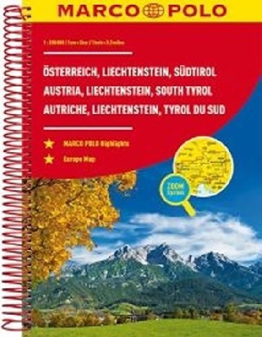Rakousko, Lichtentejnsko, Jin Tyroly - autoatlas 1:200 000 (Marco Polo) - Marco Polo