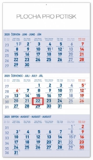 Kalend nstnn 2020 - 3msn standard modr - s eskmi jmny, 29,5  43 cm - neuveden