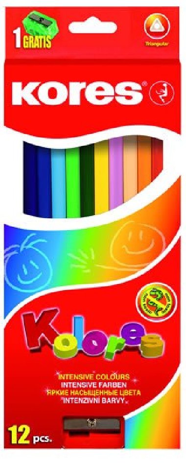 Kores Trojhrann pastelky KOLORES 3 mm  s oezvtkem 12 barev - Kores