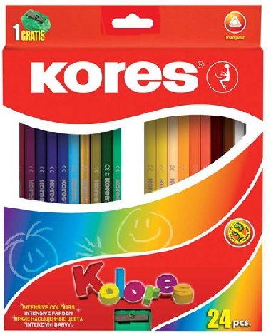 Kores Trojhrann pastelky KOLORES 3 mm s oezvtkem 24 barev - Kores