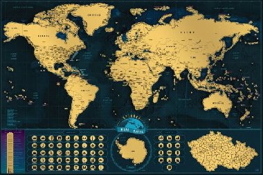 Stírací mapa Světa Česká verze - zlatá Deluxe XL - neuveden