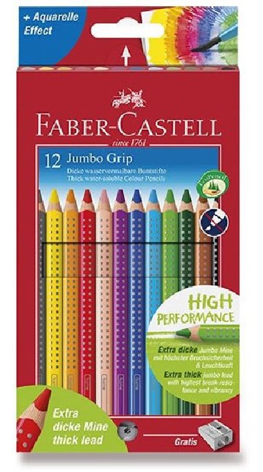 Faber - Castell Pastelky trojhranné Jumbo Grip - rozmývatelné 12 ks + ořezávátko - neuveden