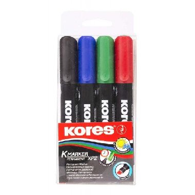 Kores Permanentn popisova K-MARKER, zkosen hrot 3-5 mm, mix 4 barev (ern, erven, zelen, modr) - neuveden