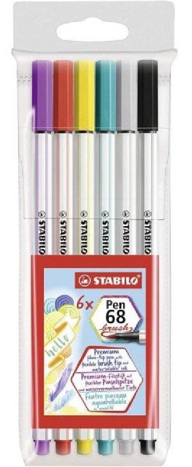 STABILO Fix Pen 68 brush, sada 6 ks v pouzdru PVC - neuveden