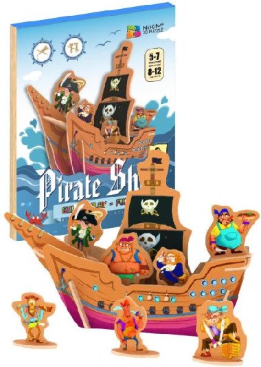 NiXiM Dřevěné 3D puzzle - Pirátská loď - neuveden
