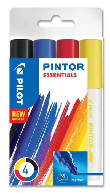 PILOT Pintor Medium Sada akrylovch popisova 1,5-2,2mm - Zkladn barvy 4 ks - neuveden