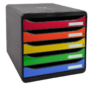 Exacompta zásuvkový box černý A4 Plus duhový - 5 zásuvek - neuveden