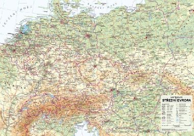 Střední Evropa - nástěnná obecně zeměpisná mapa 1 : 1 715 000 - neuveden