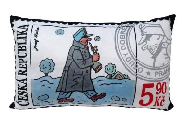Švejk v zimě - poštovní známka/ Polštář 45x25cm - Lada Josef