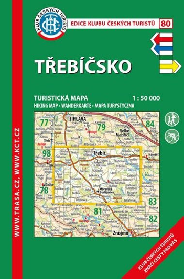 Třebíčsko - mapa KČT 1:50 000 číslo 80 - 5. vydání 2018 - Klub Českých Turistů