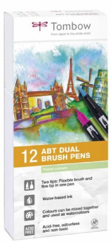Tombow Sada oboustranných fixů ABT Dual Brush Pen - Pastels 12 ks - neuveden