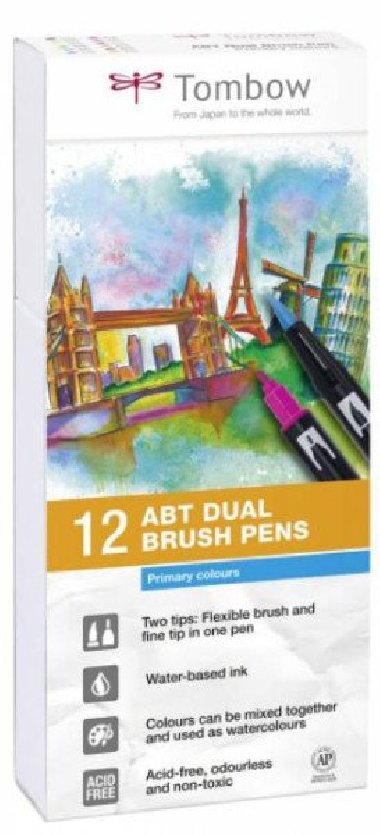 Tombow Sada oboustranných fixů ABT Dual Brush Pen - Primary colours 12 ks - neuveden