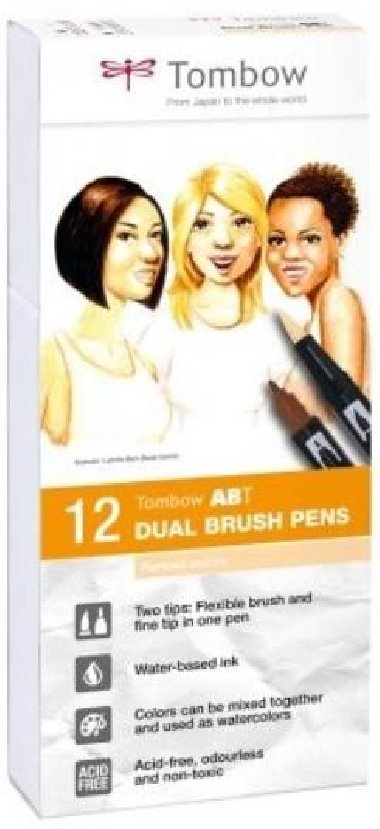 Tombow Sada oboustranných fixů ABT Dual Brush Pen - Portrait colors 12 ks - neuveden