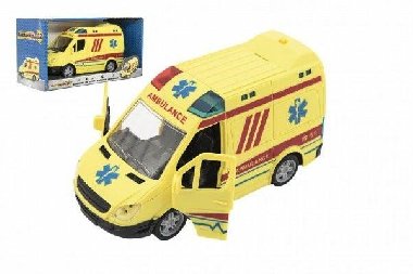 Auto ambulance plast 20cm na setrvačník na baterie se zvukem se světlem v krabici 26x15x12cm - neuveden