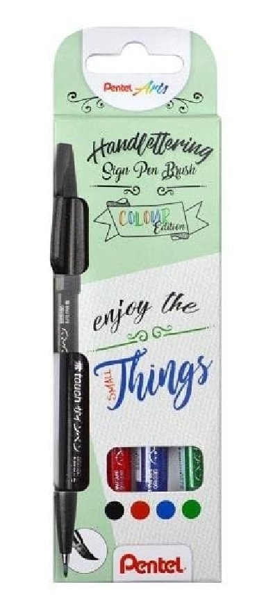 Popisovač Pentel Arts Touch Brush Sign Pen - 4 základní barvy, sada - neuveden