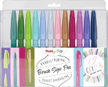 Popisovač Pentel Arts Touch Brush Sign Pen - pastel 12 ks, sada - neuveden