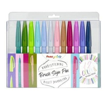 Popisovač Pentel Arts Touch Brush Sign Pen - 12 barev, sada - neuveden