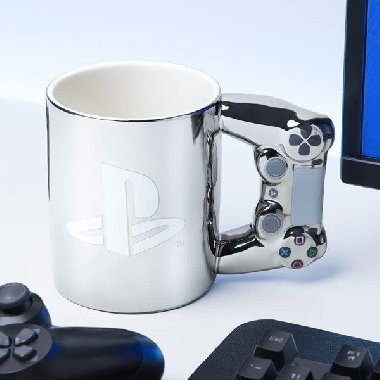 Hrnek 3D Playstation PS4 stříbrný - neuveden