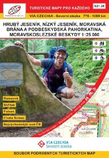 Via Czechia - Severn stezka - soubor map 1:25 000 - Hrub Jesenk, Nzk Jesenk, Moravsk brna a Podbeskydsk pahorkatina, Moravskoslezsk Beskydy S21-28, 775-1059 km - Geodzie On Line