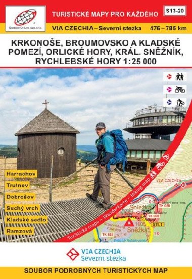 Via Czechia - Severn stezka - soubor map 1:25 000 - Krkonoe, Broumovsko a Kladsk pomez, Orlick hory, Krlick Snnk a Rychlebsk hory S13-20, 476-785 km - Geodzie On Line