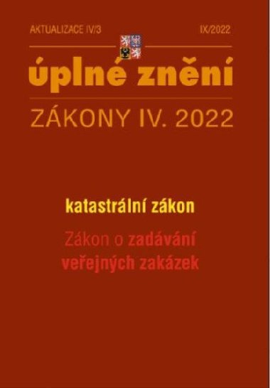 Aktualizace IV/3 2022 Zkon o zadvn veejnch zakzek, katastrln zkon - neuveden