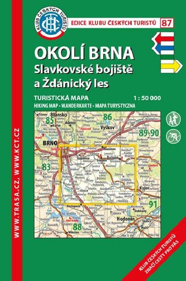 Okol Brna - Slavkovsk bojit a dnick les - turistick mapa KT 1:50 000 slo 87 - 5. vydn 2019 - Klub eskch Turist