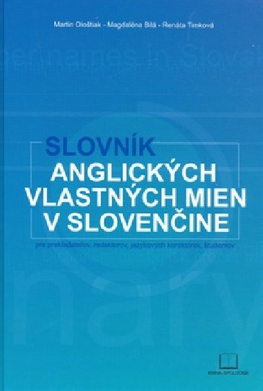 SLOVNK ANGLICKCH VLASTNCH MIEN V SLOVENINE - Kolektv autorov