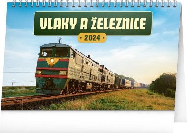 Kalendář 2024 stolní: Vlaky a železnice, 23,1 × 14,5 cm - Presco