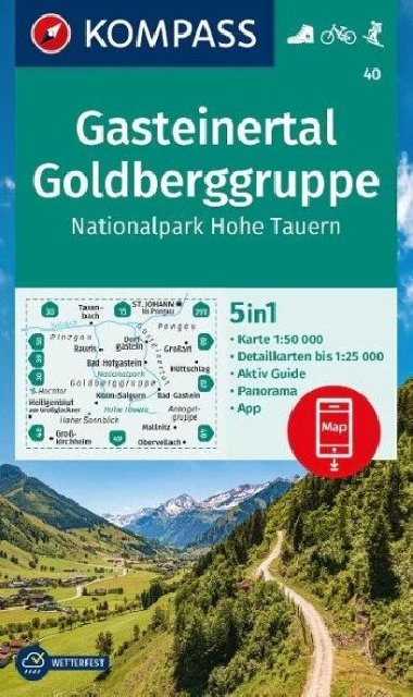 Gasteinské údolí, Goldberg Group, Národní park Vysoké Taury 1:50 000 / turistická mapa KOMPASS 40 - neuveden, neuveden