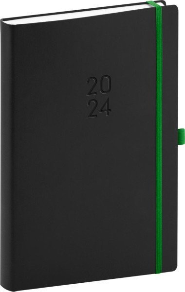 Diář 2024: Nox - černý/zelený, denní, 15 × 21 cm - neuveden