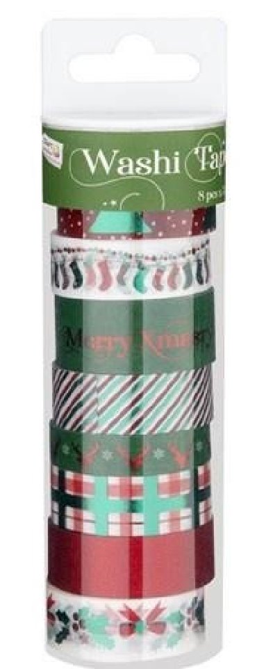 Dekorační lepicí páska - Washi pásky vánoční 8ks x 3m zelenočervené - neuveden