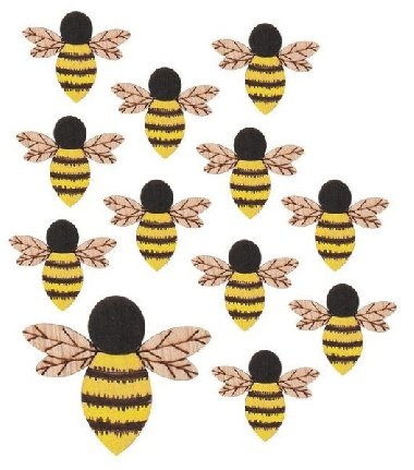 Včela dřevěná s lepíkem 4 cm, 12ks v sáčku - neuveden