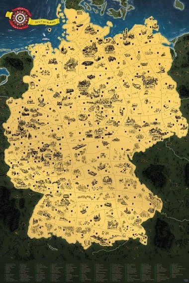 Stírací mapa Německa Deluxe - zlatá - neuveden