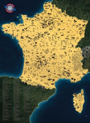 Stírací mapa Francie Deluxe - zlatá - neuveden
