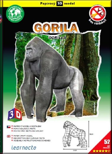 Gorila - Papírový 3D model/52 dílků - neuveden