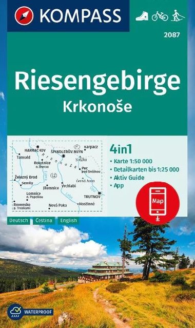 Riesengebirge - Krkonoše - Mapa Kompass 1:50 000 číslo 2087 + průvodce německy - Kompass