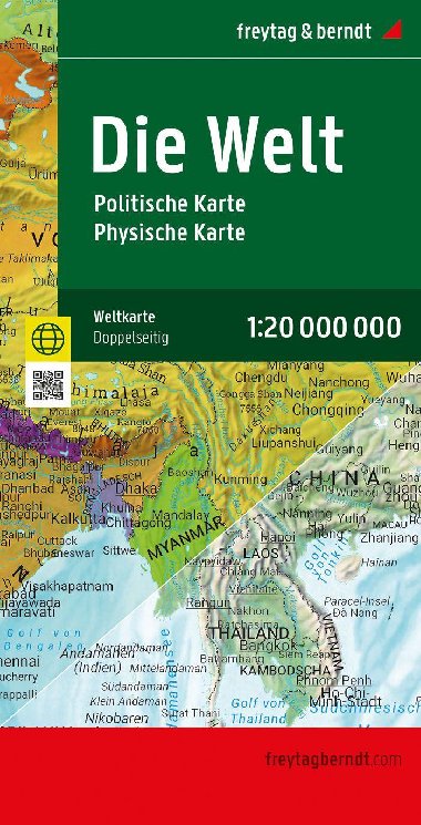 Mapa světa 1:20 000 000 politická a fyzická (německá verze) - skládaná - Freytag a Berndt