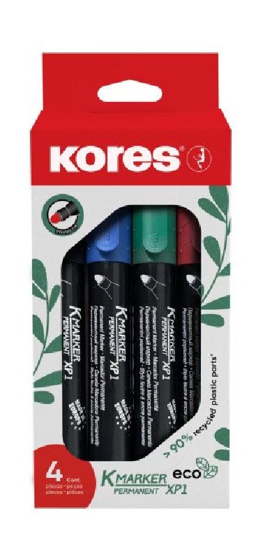 Kores Permanentní popisovač Eco K-Marker - 4 barvy (černá, červená, modrá, zelená) - neuveden