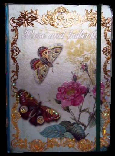 Zápisník s gumičkou A5 145x210 mm růže a motýli - Eden