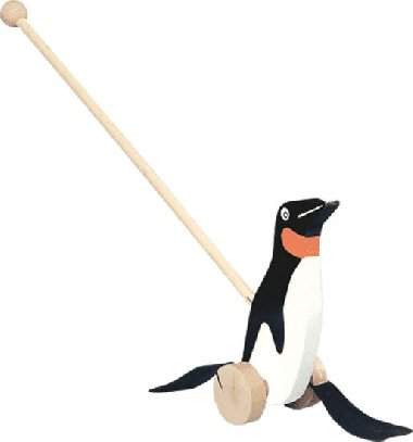 Dřevěná tahací hračka: Tučňák na tyči/černobílý - neuveden