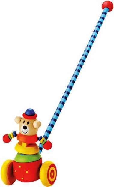 Dřevěná tahací hračka: Medvěd na tyči - neuveden