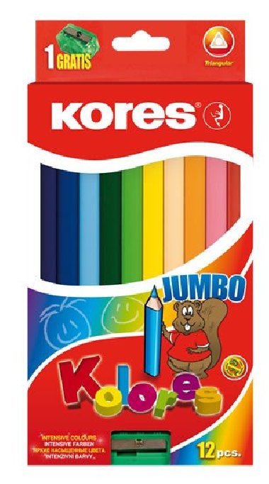 Kores Jumbo trojhranné pastelky 5 mm s ořezávátkem 12 barev - Kores