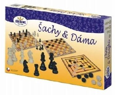 Šachy a dáma - společenská hra / dřevěné figurky a kameny v krabici - neuveden