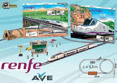 Vysokorychlostní vlak Renfe Ave s horským tunelem a stanicí - neuveden