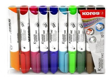 Kores Permanentní popisovač K-MARKER na bílé tabule, zkosený hrot 3-5 mm, mix 10 barev (černá, červená, zelená, modrá, růžová, tyrkysová, oranžová, hnědá, fialová, světle zelená) - neuveden
