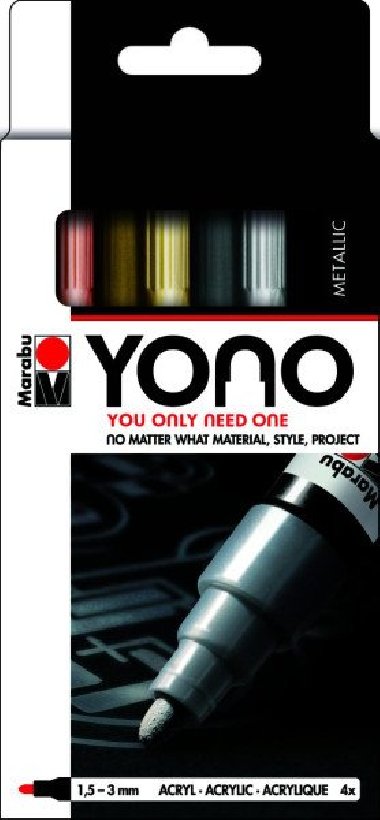Marabu YONO Sada akrylových popisovačů - metalické barvy 4x 1,5-3 mm - neuveden
